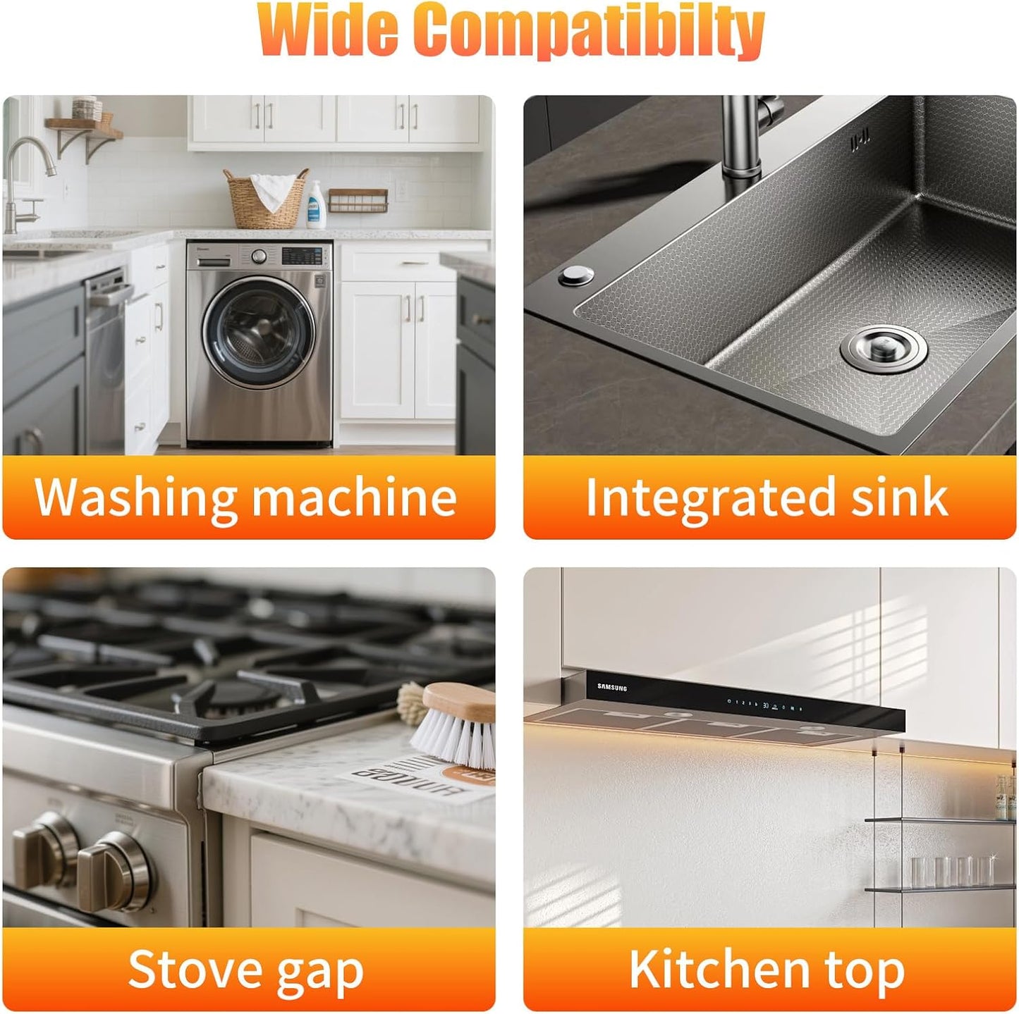 Silicone Kitchen Stove Counter Gap Cover Long & Wide Gap Filler (2 Pack) Seals Spills Between Counters, Stovetops, Washing Machines, Oven, Washer, Dryer - Heat-Resistant and Easy Clean (White)