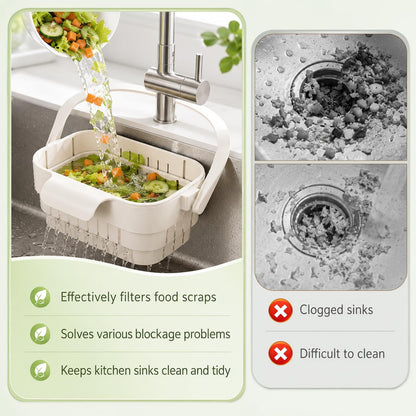 Foldable Hanging Kitchen Sink Drain Basket, 2026 Upgraded Foldable Kitchen Sink Strainer, Stretchable Kitchen Colander, No-Drill Hanging Drain For Fruit Vegetable Washing Rice Rinsing (Green)
