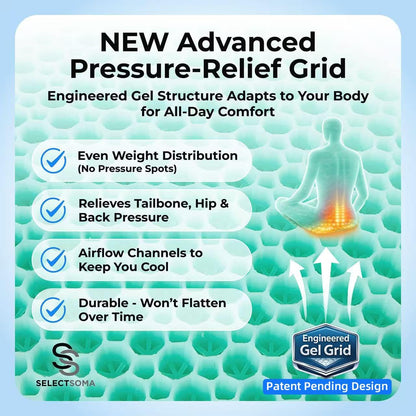 Gel Seat Cushion for Long Sitting, Pressure Relief for Tailbone and Back