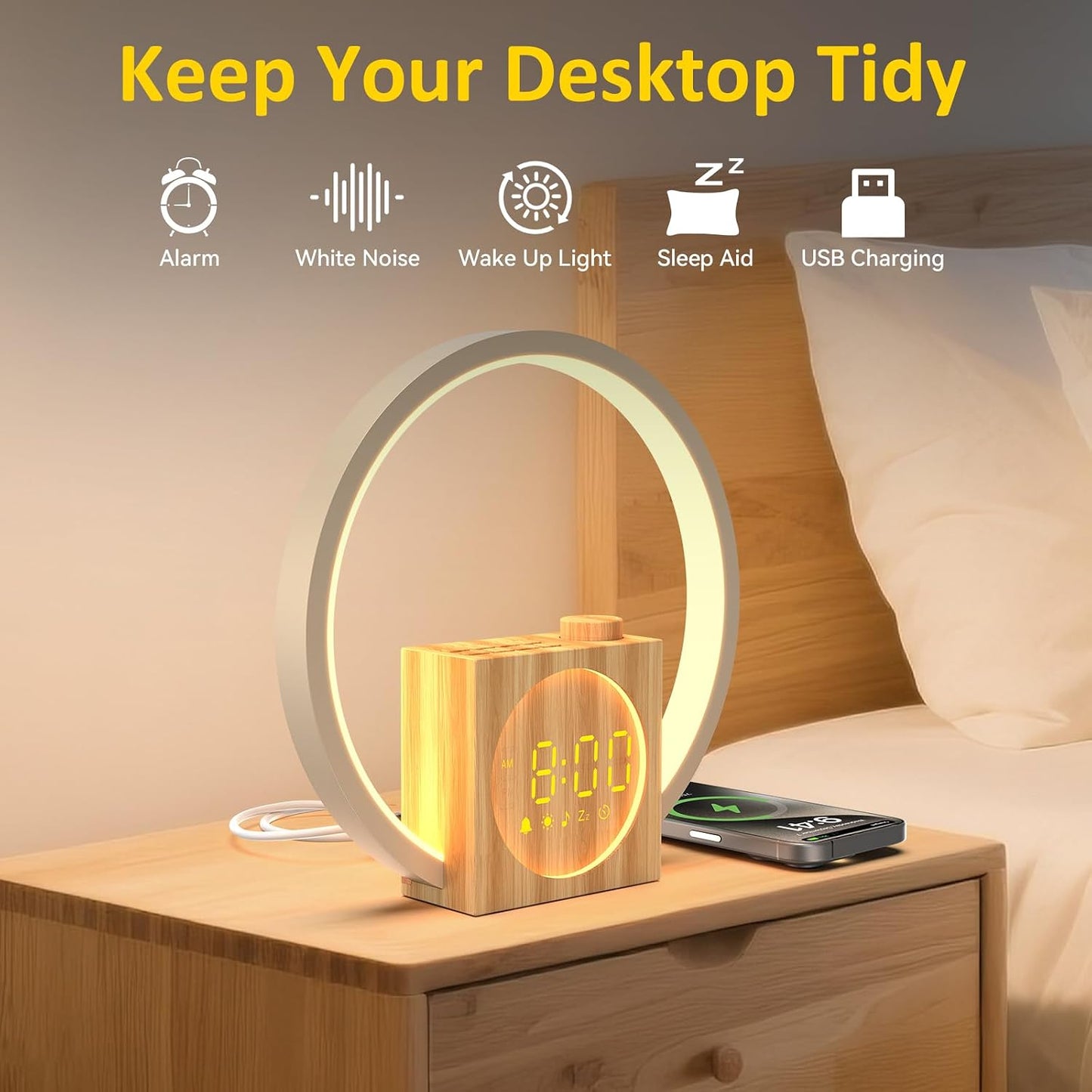 Sunrise Alarm Clock for Heavy Sleepers: White Noise Machine 12 Light Colors, 30 Sleep Sounds, 10 Soft Wake-Up Sounds - Wake up Light with Touch Control for Bedrooms, Yoga, Meditation & Relaxation
