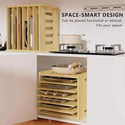 6 Tier Wooden Tray Dividers for Cabinets | Baking Cookie Sheet Organizer, Vertical/Horizontal Cabinet Dividers for Pots, Cutting Board, Kitchen Organizers and Storage