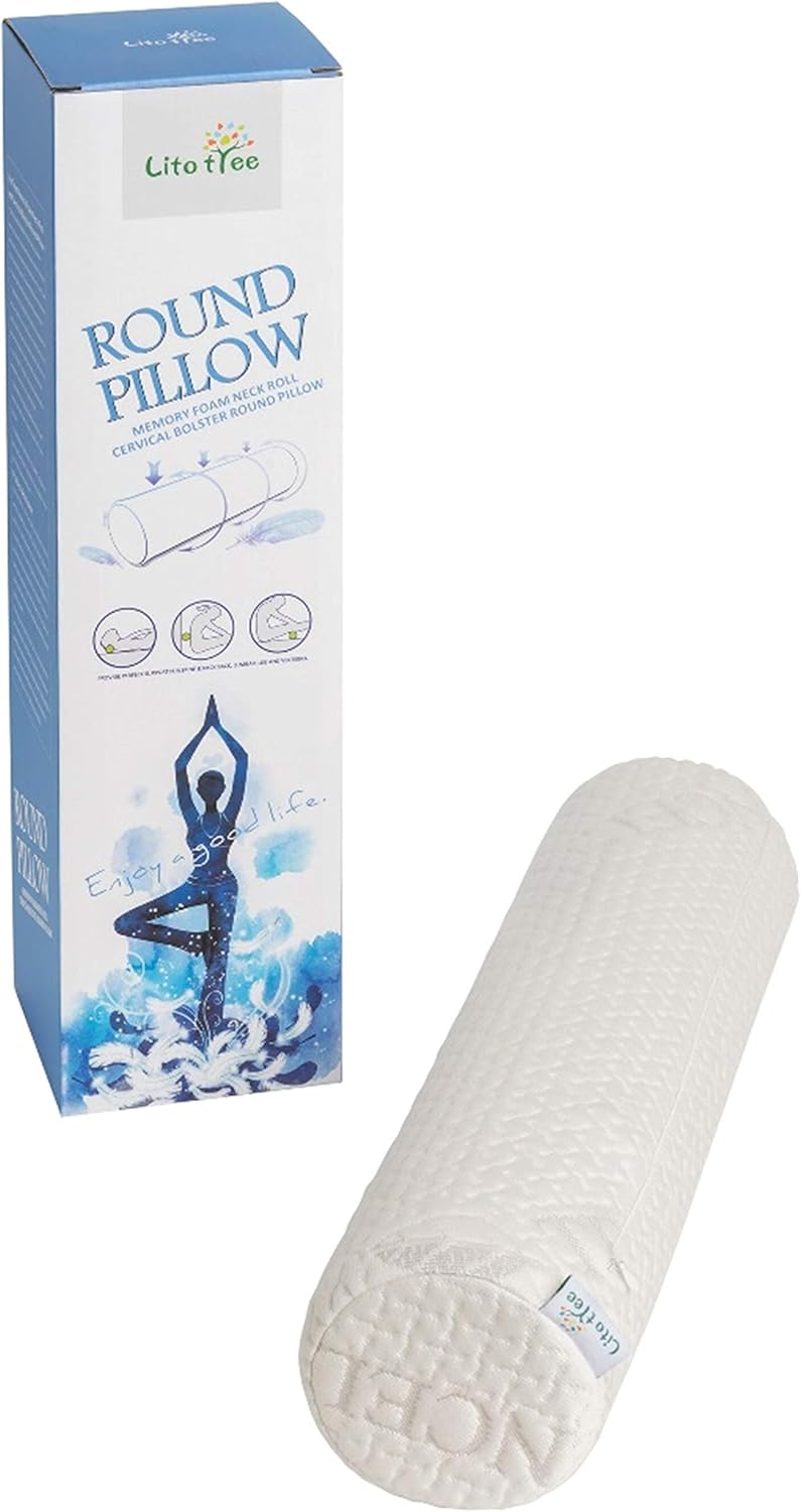 Comfort Memory Foam Neck Roll and Cervical Bolster Round Pillow with Removable Washable Soft Cover for Spine and Neck Back Lumbar Leg Vertebra Support (18x6 inch Pillow)