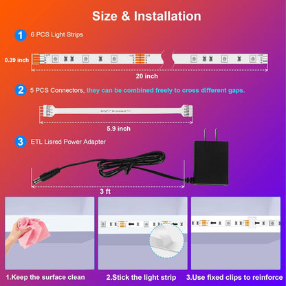maylit 8 PCS Motion Sensor RGB Under Cabinet Lights Kit, App and Remote Control Led Strip Lights, Music Sync Color Changing Led Lights with Power Adapter, for Cabinet, Counter, Shelf, Bookcase, 13ft | App and Remote Control Led Strip Lights, Music Sync