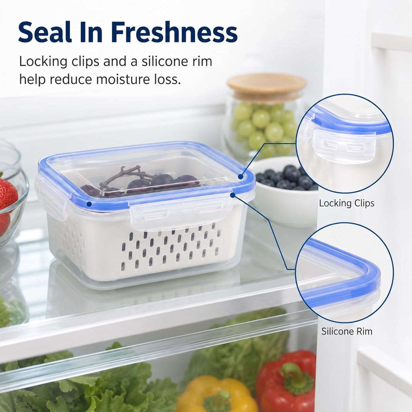 Fruit Containers 3Pcs – 4-in-1 with Removable Colanders & Lids, Fridge Fresh Storage, Dishwasher Safe