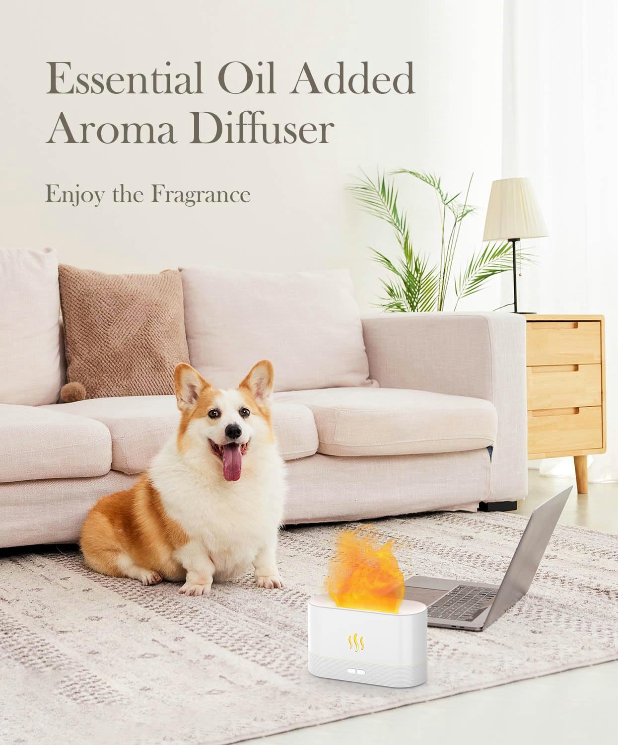Aegci Flame Air Diffuser Humidifier, 180ML Essential Oil Diffuser with Fire Mist Effect, Ultrasonic Aroma Diffuser, 2 Brightness Modes, Auto-Off, for Bedroom Home Office(Black)