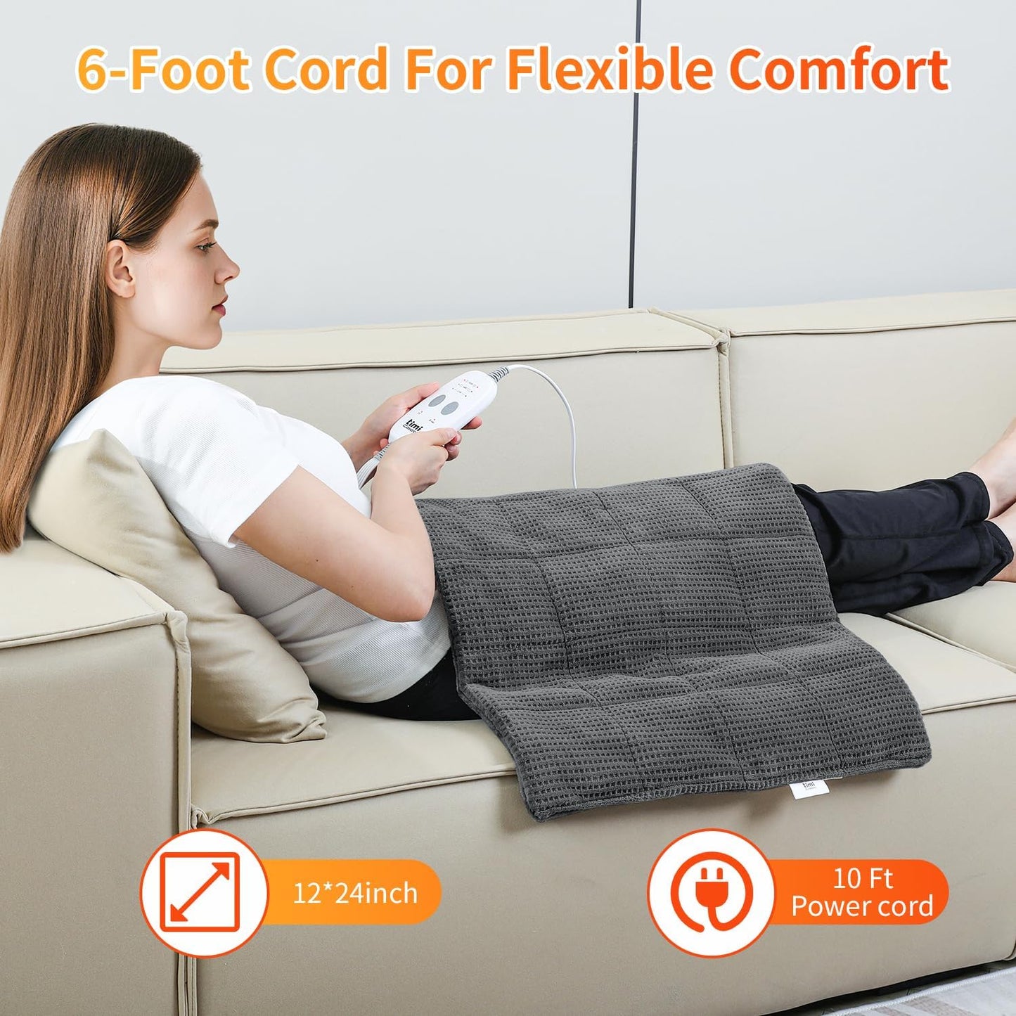 Heating Pad for Back - Weighted Heated Pad for Neck, Shoulder, Cramps and Knee, 3 Massage Modes & 3 Heat Levels, Auto Shut Off, Warm Gifts for Adult, 12"x24"