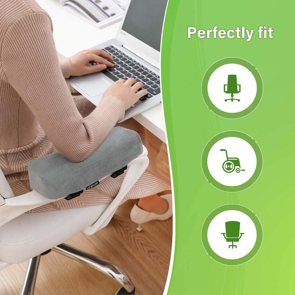 LargeLeaf Extra Thick 2 inches Chair with Memory Foam Armrest Pads 2-Piece