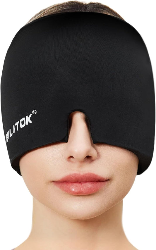 EXQUISLIFE Migraine Headache Relief Cap, Gel Ice Head Wrap, Hot and Cold Therapy, Headache Eyes Mask for Sinus, Puffy Eyes, Tension and Stress Relief (Blue)