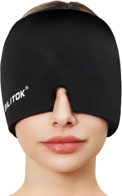 Migraine Headache Relief Cap, Gel Ice Head Wrap, Hot and Cold Therapy, Headache Eyes Mask for Sinus, Puffy Eyes, Tension and Stress Relief (Blue)