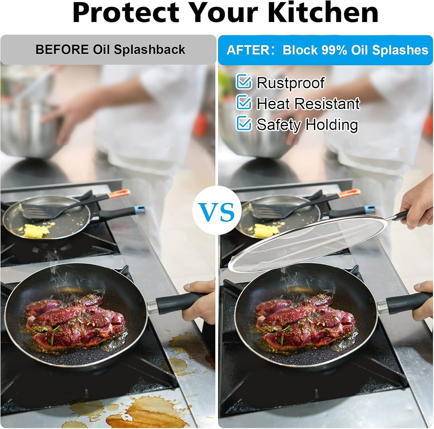 Nonley Splatter Screen for Frying Pan - 9.8"" 11.4"" 13"" Grease Splatter Guard Hot Oil Splatter Guard, Stainless Steel Fine Mesh Splash Guard with Resting Feet for Cooking to Prevent Oil Splatter