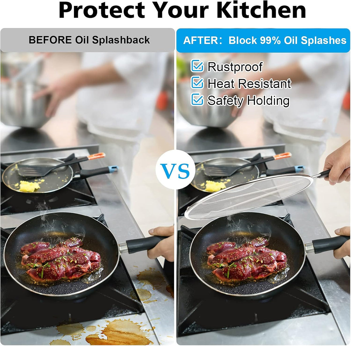 Nonley Splatter Screen for Frying Pan - 9.8"" 11.4"" 13"" Grease Splatter Guard Hot Oil Splatter Guard, Stainless Steel Fine Mesh Splash Guard with Resting Feet for Cooking to Prevent Oil Splatter