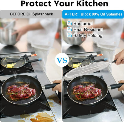 Nonley Splatter Screen for Frying Pan - 9.8"" 11.4"" 13"" Grease Splatter Guard Hot Oil Splatter Guard, Stainless Steel Fine Mesh Splash Guard with Resting Feet for Cooking to Prevent Oil Splatter