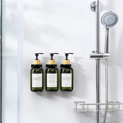 VITVITI Shampoo and Conditioner Dispenser 3 Chamber for Shower Wall, White | Refillable Body Wash Shower Soap Dispenser Wall Mounted, Drill Free 17oz Plastic Shower Bottles for Bathroom, Set of 3