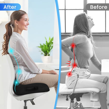 CushZone Ergonomic Seat Cushion, Sciatica Support for Office Chair, Black