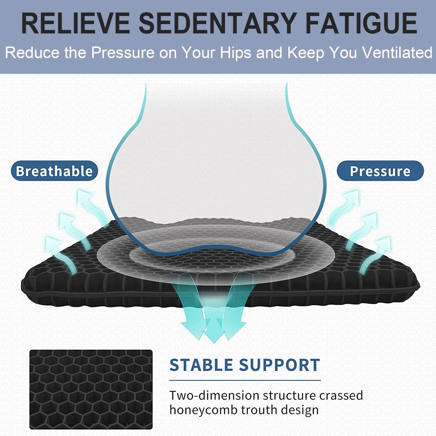 Gel Seat Cushion for Long Sitting - 1.65inch Double Thick Cooling Egg Cushion for Back, Hip, Sciatica, Coccyx, Tailbone Pain Relief - Office Chair Car Seat Cushion – Wheelchair Cushions