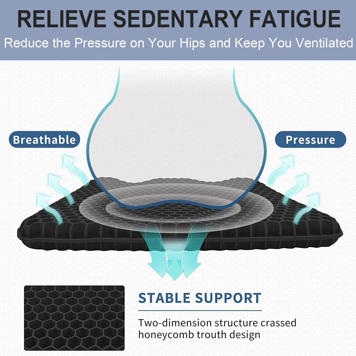 Gel Seat Cushion for Long Sitting - 1.65inch Double Thick Cooling Egg Cushion for Back, Hip, Sciatica, Coccyx, Tailbone Pain Relief - Office Chair Car Seat Cushion – Wheelchair Cushions