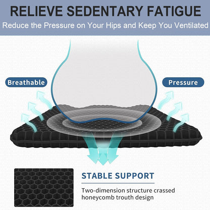 Gel Seat Cushion for Long Sitting - 1.65inch Double Thick Cooling Egg Cushion for Back, Hip, Sciatica, Coccyx, Tailbone Pain Relief - Office Chair Car Seat Cushion – Wheelchair Cushions