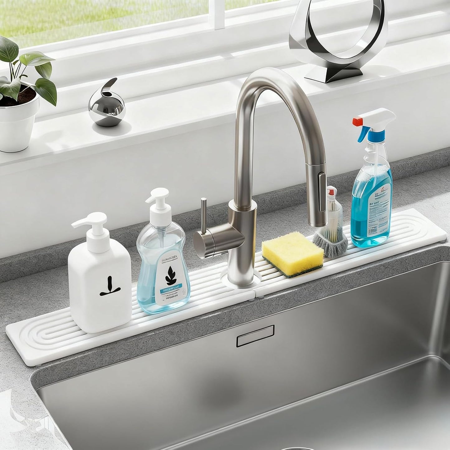 24 Inch Kitchen Sink Splash Guard, Sink Splash Guard Behind Faucet, Silicone Faucet Handle Drip Catcher Tray Mat for Kitchen, Bathroom Counter, Dark Gray, 23.6" x 4"