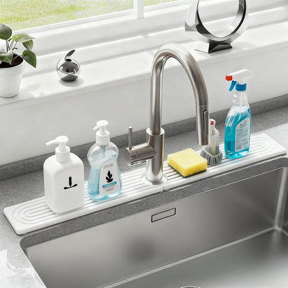 24 Inch Kitchen Sink Splash Guard, Sink Splash Guard Behind Faucet, Silicone Faucet Handle Drip Catcher Tray Mat for Kitchen, Bathroom Counter, Dark Gray, 23.6" x 4"