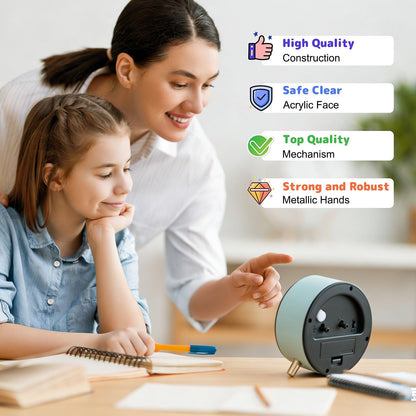 Kids Alarm Clock, Silent Non-Ticking, Analog Learning Clock for School Beginners, Stylish Round Metal Clock, Easy to Read, Battery Operated, Loud Ringing Back to School Gifts