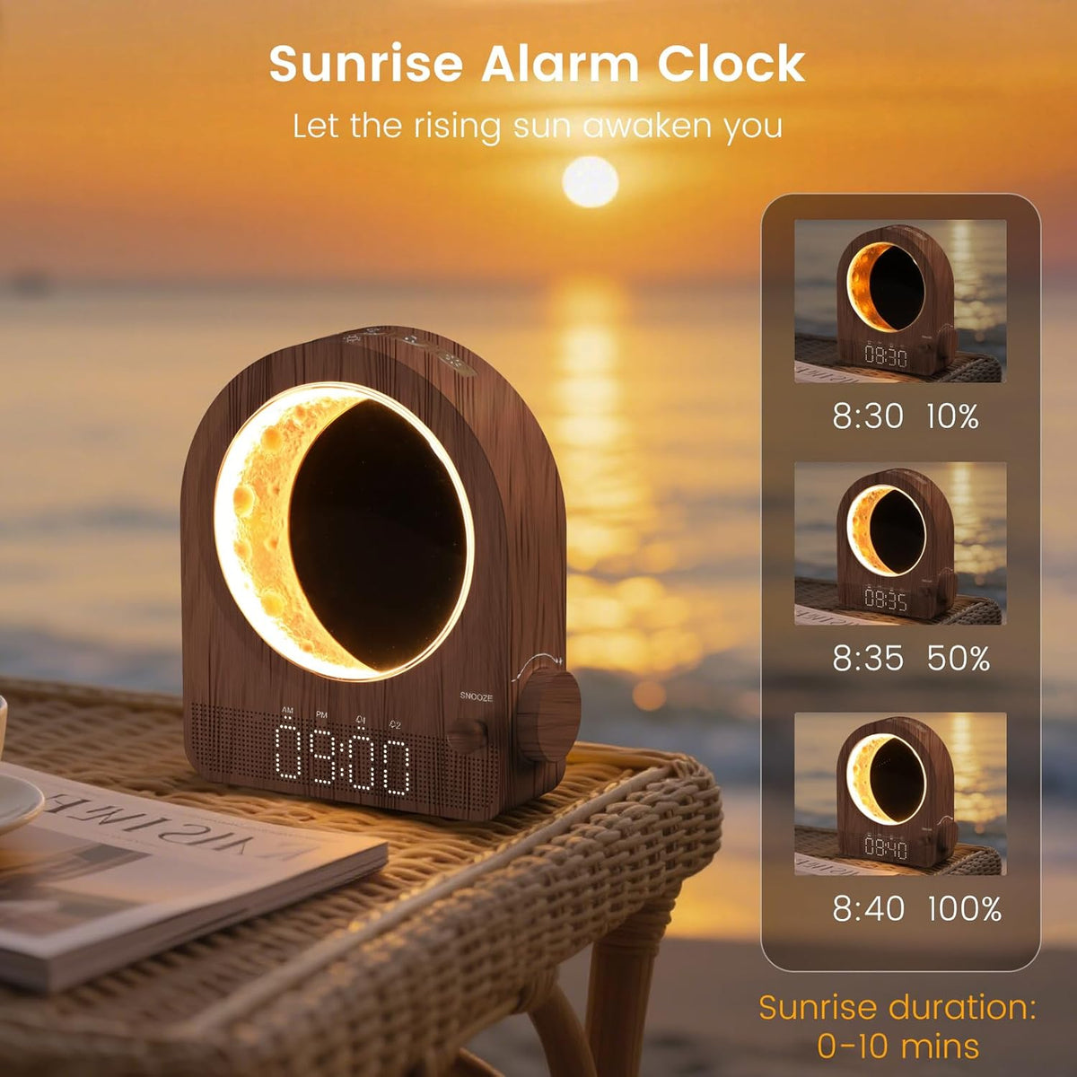 Sunrise Alarm Clock, White Noise Machine, Wood Grain