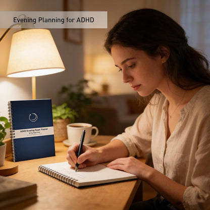 ADHD Evening Reset Planner (Undated) – 30-Day Night Routine Journal & Checklist, Calm Your Mind Before Bed, 2/5/10-Min Reset System, Brain Dump for Racing Thoughts, For Adults & Teens