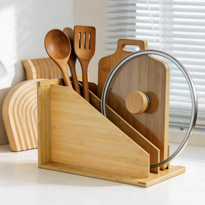 Tray Dividers for Kitchen Cabinets，cookie sheet divider for cabinet | (14"H x 21.3"D) - Bamboo Cabinet Organizer with 3 Dividers for Cookie Sheets, Baking Pans, Cutting Boards & Pot Lids
