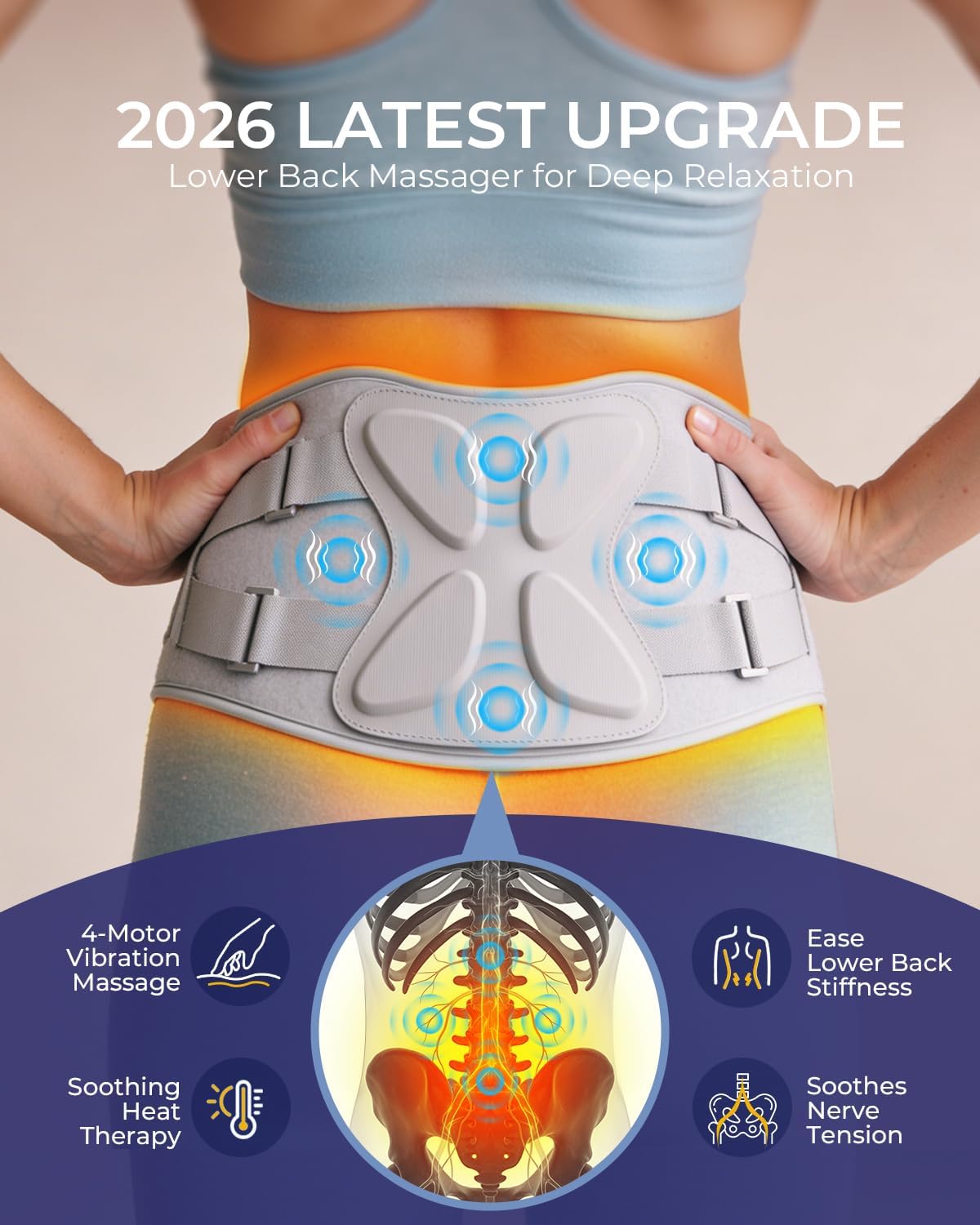 Lower Back Massager for Pain Relief, Portable Heating Pad for Back