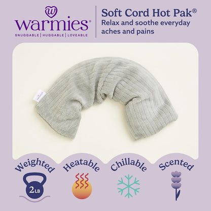 warmies Hot-Pak Microwavable Neck Wrap - Soothing Warm Compress with Scented Lavender - Cooling Neck Warmer for Relaxation - Microwave Heating Pad for Aches & Pains - Gray, Soft Cord, Pack of 1