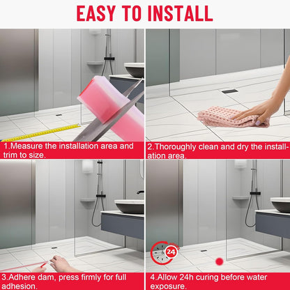 Shower Threshold Water Dam Guard - Self-Adhesive Silicone Waterproof Barrier, Leak-Proof, Flexible, Easy Installation, Customizable Length for Showers, Bathtubs, Sinks, and Countertops by Hzetuu