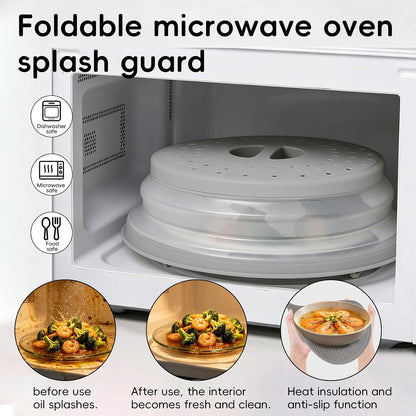 10.6“ Collapsible Microwave Splatter Cover for Food & Silicone Microwave Mat, Mat as Bowl Holder, Trivet, Pot Holders, Baking, Utensils Rest for Kitchen Counter, Dishwasher Safe (Grey)