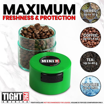 Minivac - 10g to 30 grams Airtight Multi-Use Vacuum Seal Portable Storage Container for Dry Goods, Food, and Herbs - Green Clear