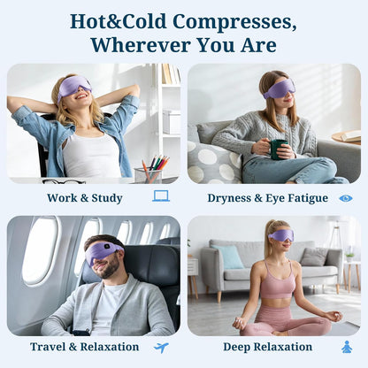 100% Silk Wireless Heated Eye Mask with Cooling & Washable Shells-Black