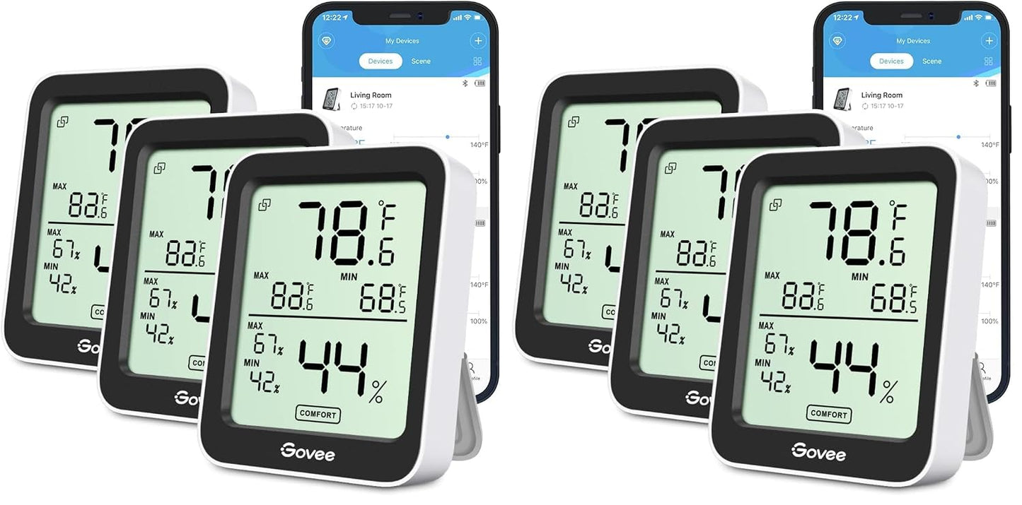Govee Indoor Hygrometer Thermometer H5075 with Bluetooth App Control | Room Temperature Humidity Meter, 164ft Remote Monitor, Smart Alerts, 2 Years Data Storage Export, for Bedroom Wine Cellar