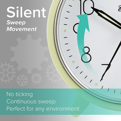 Equity 5" Silent Sweeping Quartz Metal Alarm Clock-Light Green (Model 20090)