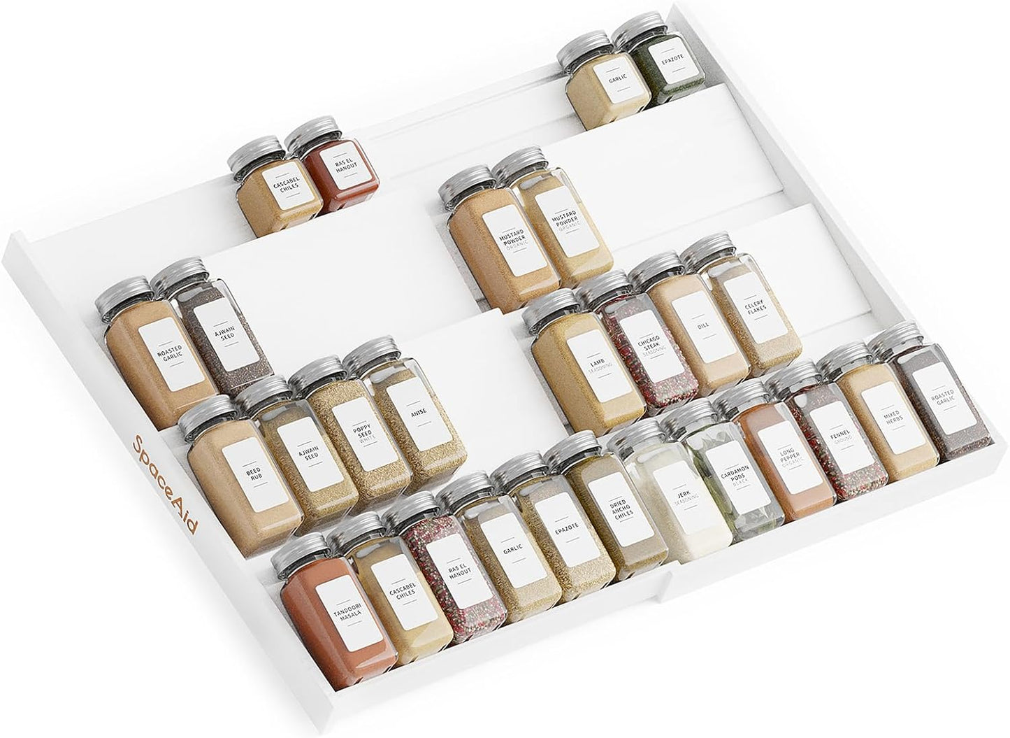 SpaceAid Bamboo Spice Drawer Organizer, (Need 3" Deep Drawer) Expandable 4 Tier Spices Rack for Cabinet, Kitchen Seasoning Storage Insert (Jars Not Included, From 12" to 23" Wide)