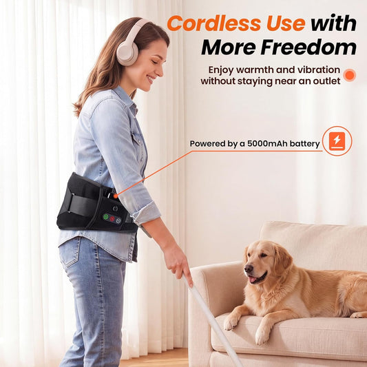 Comfytemp Cordless Heating Pad for Back with Massager 3D Back Pad Portable | FSA Eligible HSA, Lower Back Massager Wearable FIR, Rechargeable Wireless Heated Waist Belt, 3 Heat&Vibration&Intensity, 58"