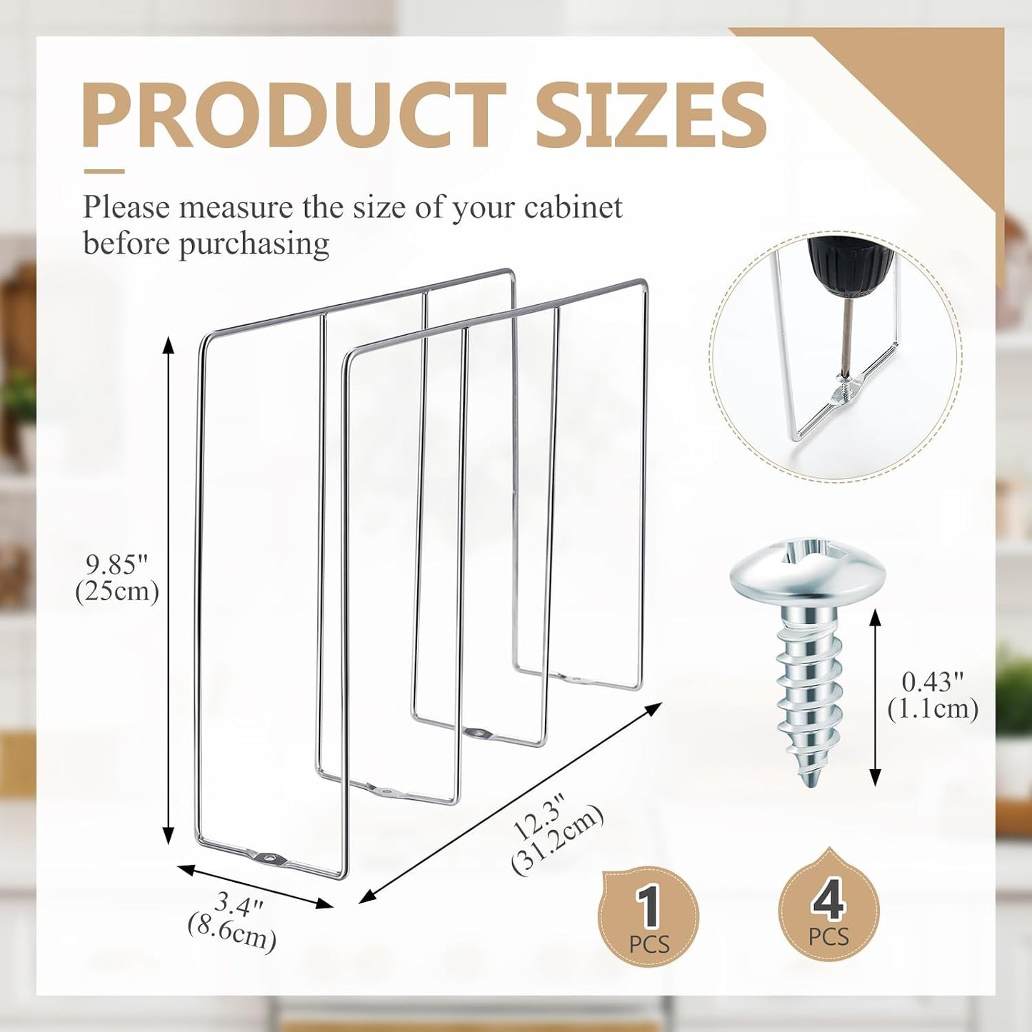 Blulu U Shaped Cookie Sheet Organizer for Cabinet Baking Sheet Organizer Kitchen Cabinet Dividers Vertical Chrome Pan Rack Storage Wires Tray Dividers Face Opening of 3.5"(Silver,2 Pcs)