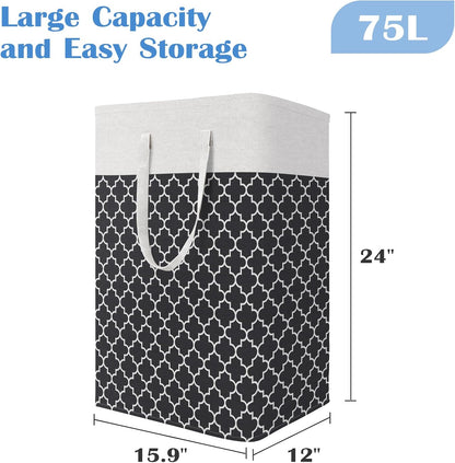 BlissTotes 3-Pack Laundry Basket, Collapsible Laundry Hamper, Grey, 75L | Laundry Clothes Hamper, Hampers for Bedroom, Freestanding Hamper with Handles, Clothes Laundry Basket