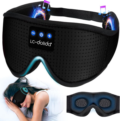 LC-dolida Sleep Headphones, 3D Sleep Mask Bluetooth Wireless Music Eye Mask, Sleeping Headphones for Side Sleepers Sleep Mask with Bluetooth Headphones Ultra-Thin Stereo Speakers Perfect for Sleeping
