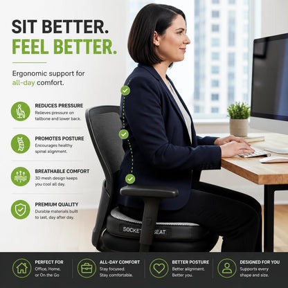 Aylio Socket Seat Cushion for Sit Bone, Ischial Tuberosity & Tailbone Pressure Relief – Ischial Bursitis, Hamstring & Piriformis Support – Firm Memory Foam Seat Cushion for Office Chair & Car