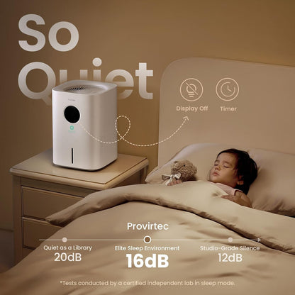 Provirtec Pro Baby Evaporative Humidifier for Bedroom, Easy Clean for Kids | MistFree & No White Dust, 3 Age-Modes, BPA-Free, 16dB Quiet Sleep Mode, Auto Humidity Control, 4L Tap Water Safe for Nursery