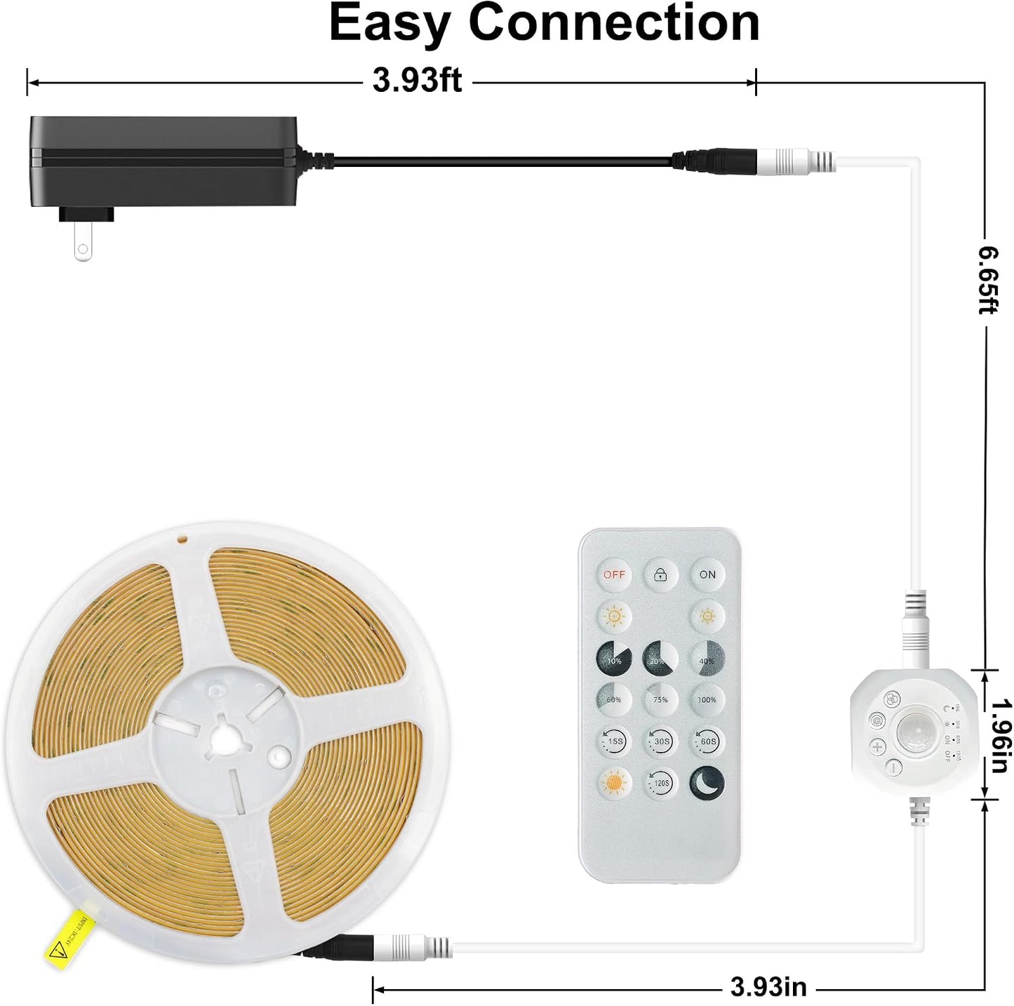 AXMOTUT Motion Sensor COB LED Strip Lights with Remote, 24V 9.84ft Natural White Dimmable LED Light Strips, High Bright 4000K LED Lights with Power Supply for Room, Kitchen, DIY Home Decoration