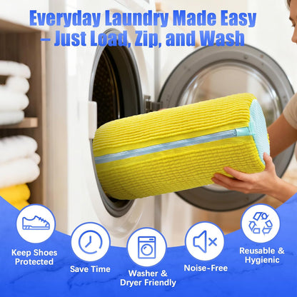 Shoe Bag for Washing Machine, 2 Pack Shoe Laundry Bag | Reusable Shoe Washing Bags for Sneakers, 360° Deep Cleaning, Self-Locking Zipper, Lightweight 160g Design for Washer & Dryer