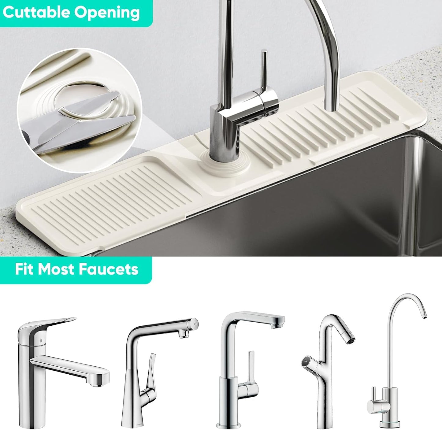 24 Inch Longer Faucet Mat for Kitchen Sink [5° Slope Fast Self-draining]Bathroom Kitchen Sink Splash Guard Silicone Sinks Faucet Mat Splash Guard for Kitchens Sinks Area Tidy Splashs Draining Mats