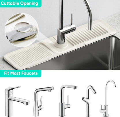 24 Inch Longer Faucet Mat for Kitchen Sink [5° Slope Fast Self-draining]Bathroom Kitchen Sink Splash Guard Silicone Sinks Faucet Mat Splash Guard for Kitchens Sinks Area Tidy Splashs Draining Mats