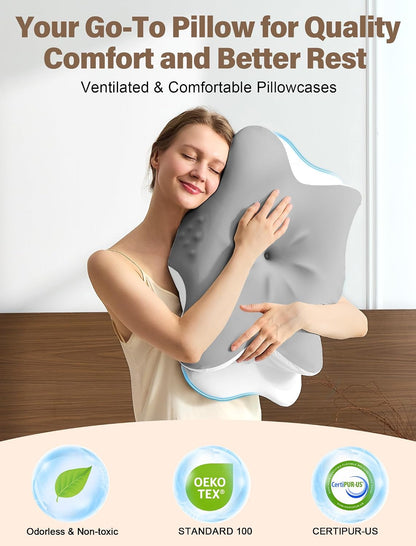 Cervical Neck Pillow for Pain Relief – Ergonomic Memory Foam Pillow for Side Sleeper Contour Orthopedic Bed Pillow for Neck Support with Cooling Cover – Ideal Christmas Birthday Gift for Women Men
