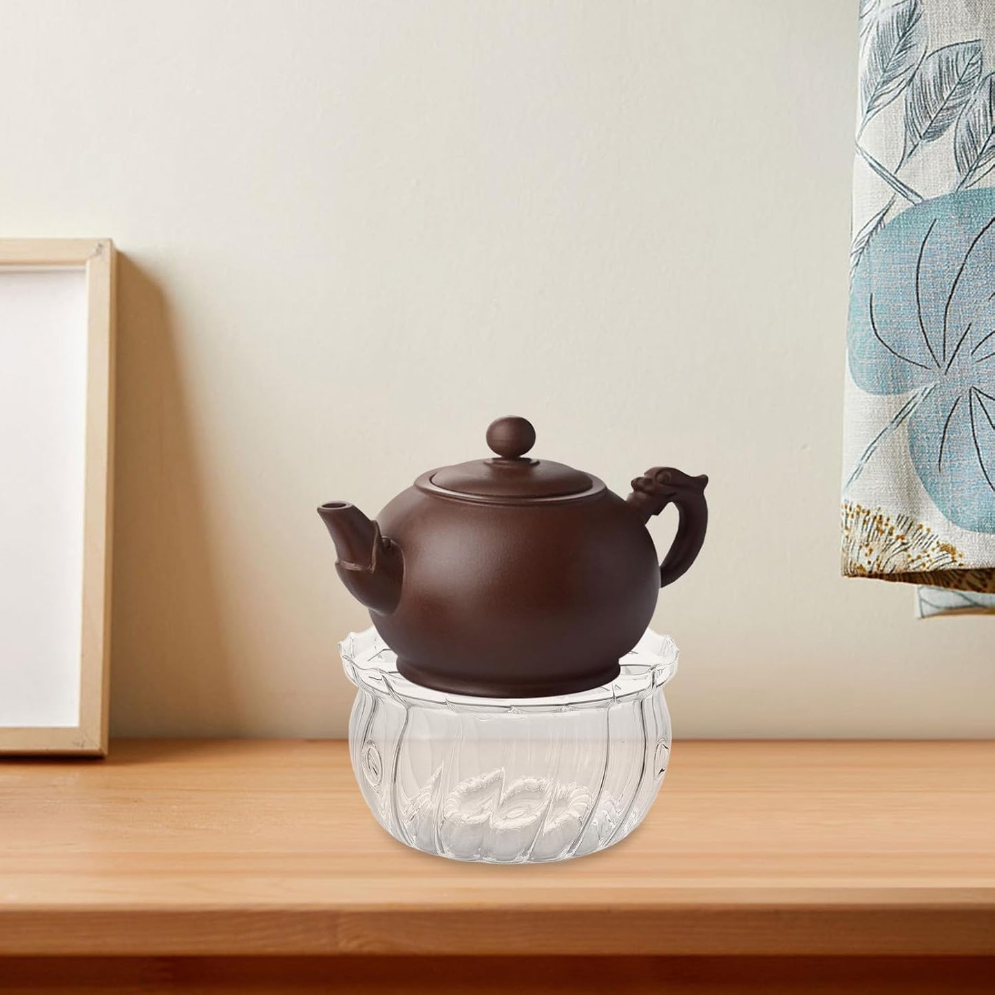 NUOBESTY Glass Tealight Warmer Tea Light Candle Holder for Teapot Decorative Striped Porcelain Tea Warmer Stand with Heating Base and Beverage Warming at Home Or Office