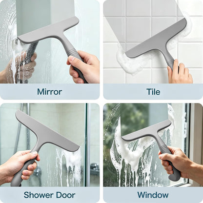 SetSail Shower Squeegee for Glass Doors,One-piece All Silicone Squeegee | Streak-Free Bathroom Squeegee for Shower Glass Window Mirror Tile Wall, Built-in Hook, Ergonomic Grip, Black（9.5-inch）