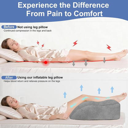 Portable Inflatable Wedge Leg Elevation Pillow - Foldable 45 Degree Wedge Leg Bolster Pillow Use in Bed, Adjustable Incline for Sleeping,Travel,Back Support,Reduce Swelling, Improve Circulation (Grey)
